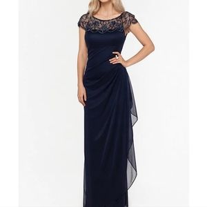 Xscape Full-length Black Beaded Yoke Dress